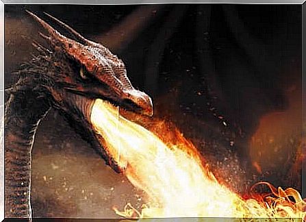 Dragon emitting flames from its mouth.