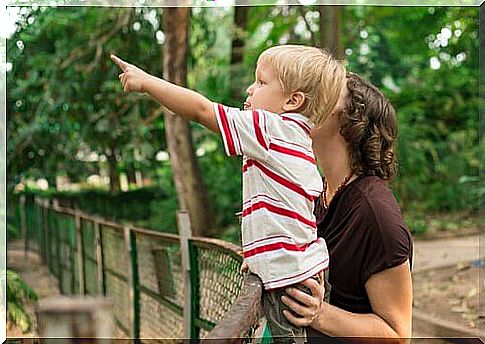 Mother and son at the zoo 